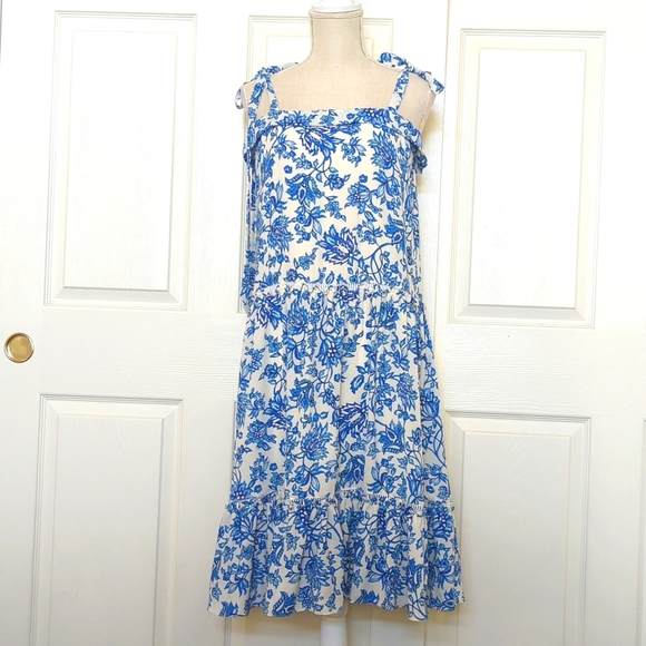 Prose & Poetry Rochelle Shoulder-tie Printed Dress in Cobalt - Picture 2 of 7